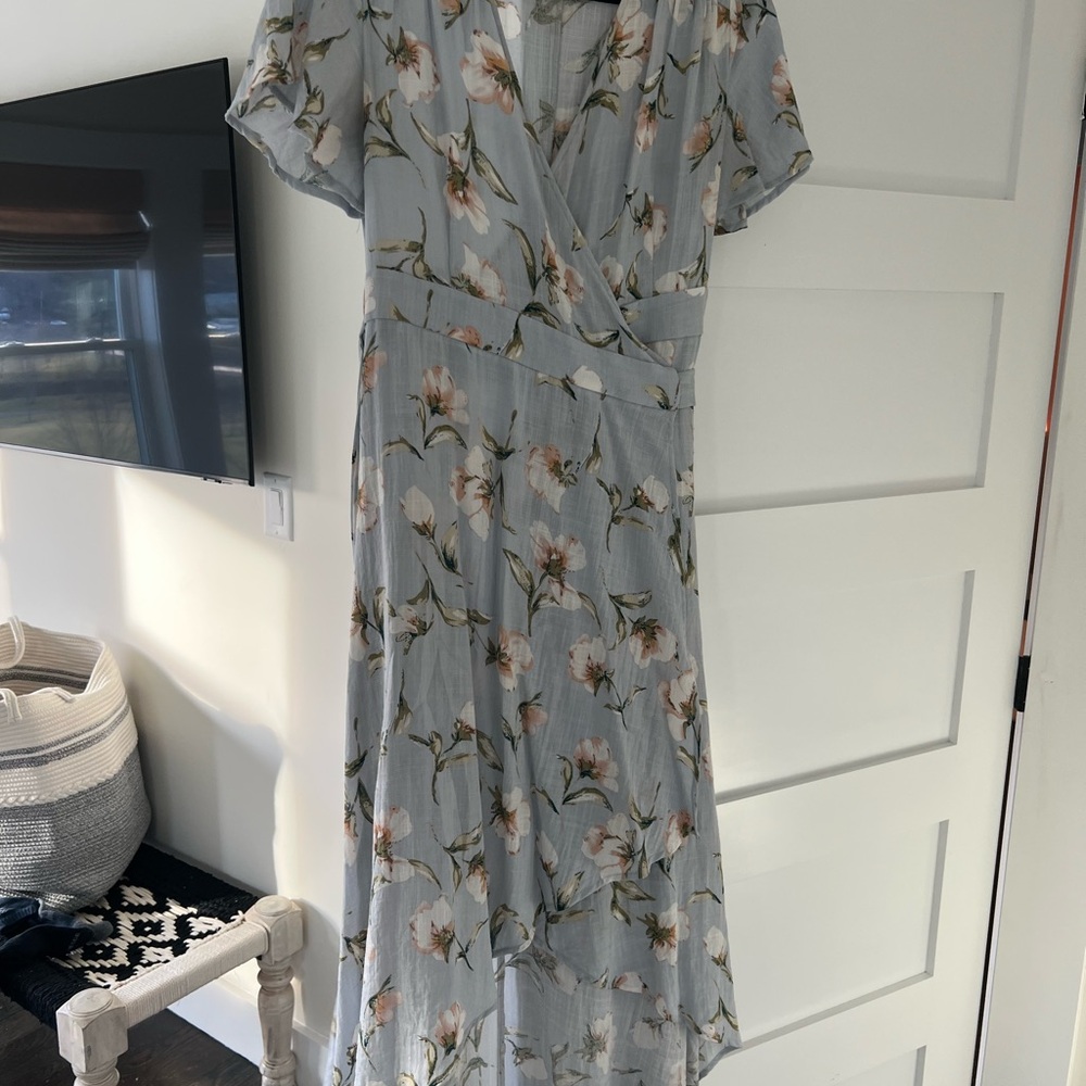Floral Wrap Dress in Light Blue